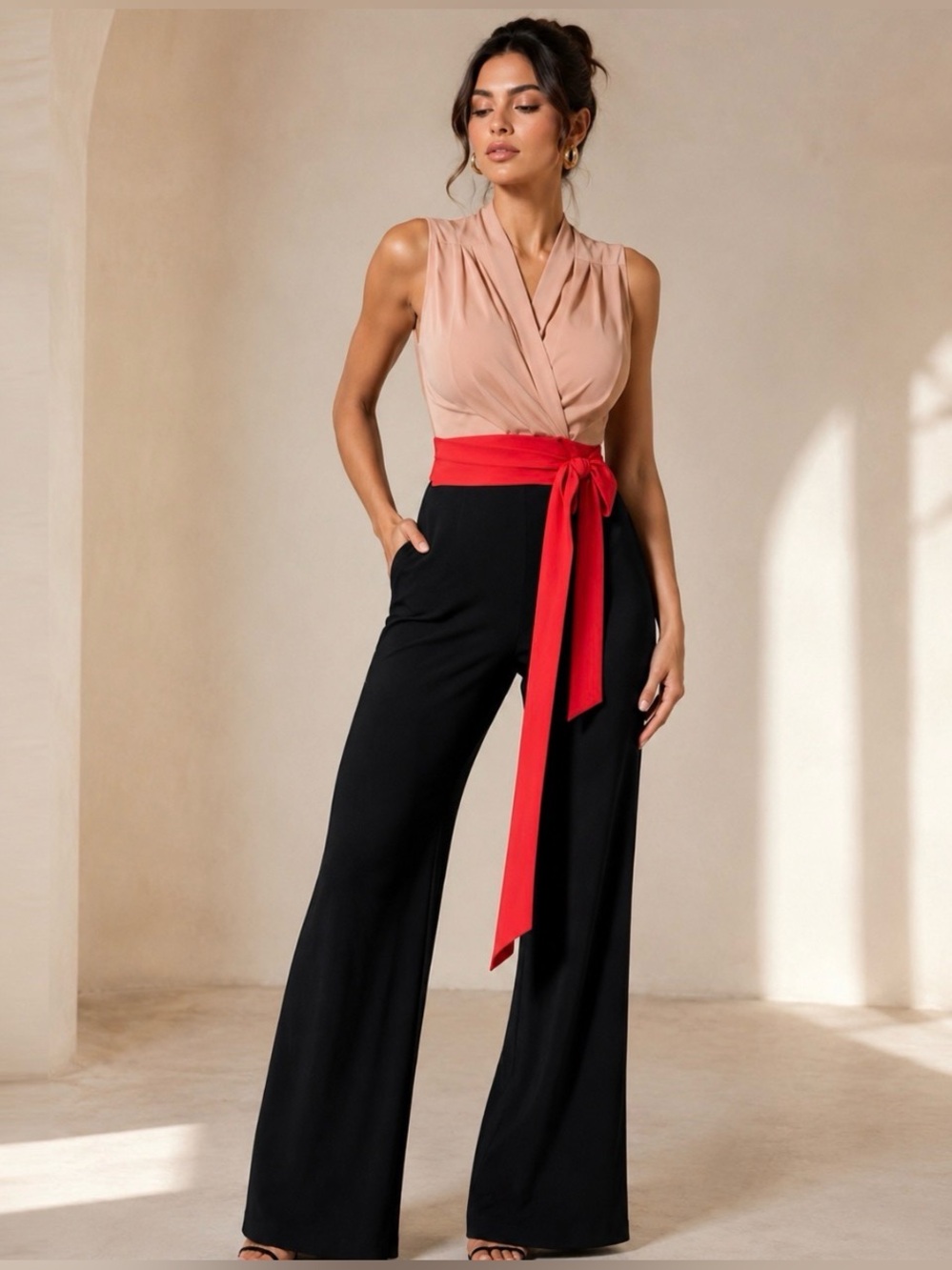 Eva Mendes Chalina Sleeveless Colorblock Jumpsuit XL